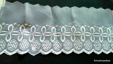 Wholesale Sheer White Embroidery Lace Trim With Flowers 13.5 cm wide, Decorative Trim Upholstery Trimming Craft Ribbon Trim By 9 Yards